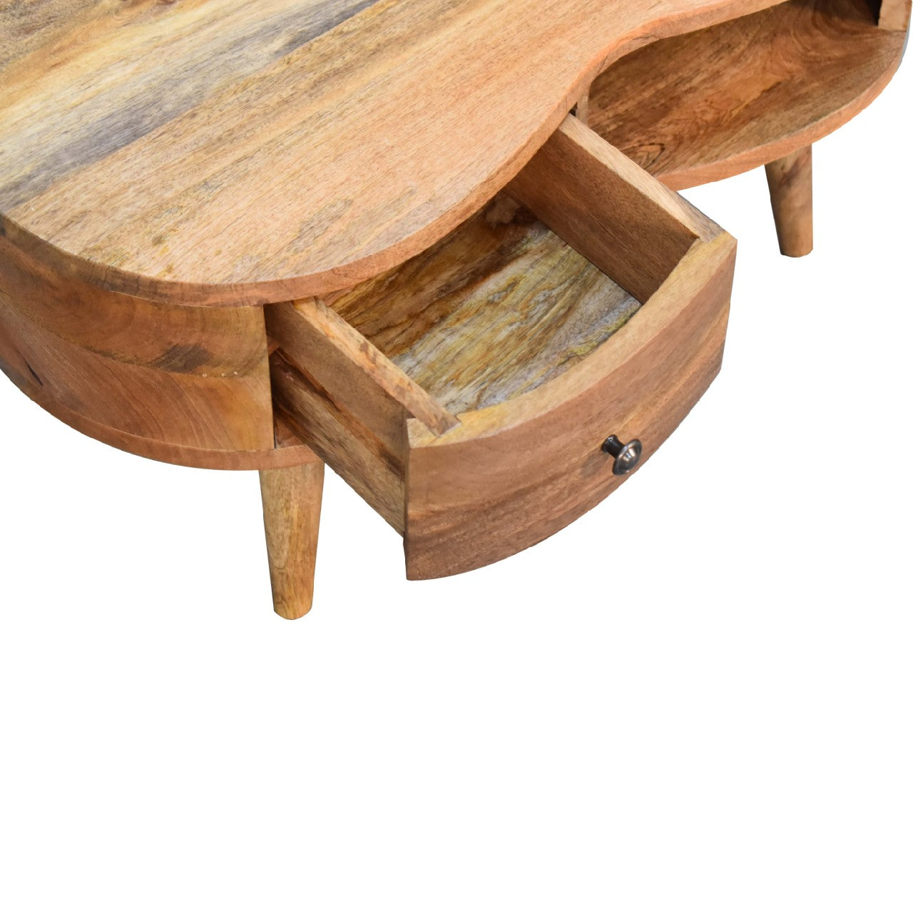 Mini Mesa de Centro de Madera con Acabado Roble y Diseño Ondulado