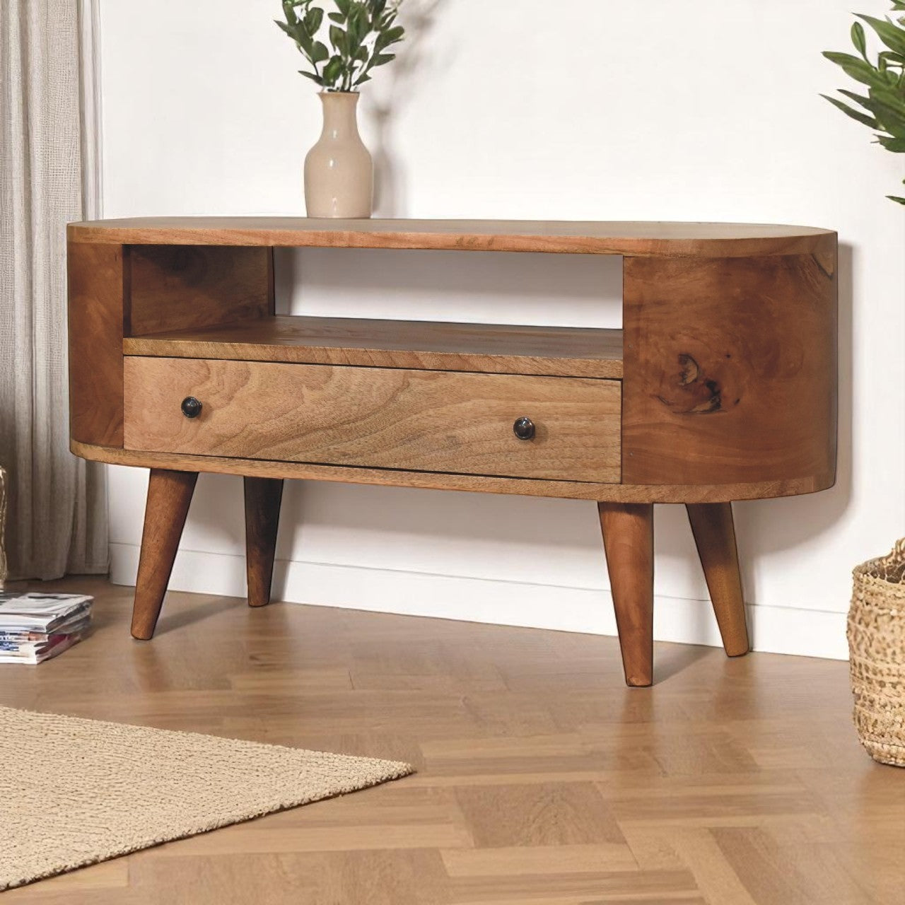 Curved Chestnut Bedside