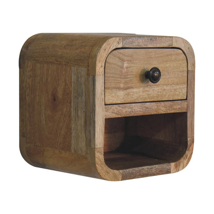 Mesa de Noche Curva Extra Mini Estilo Roble con Estante Abierto