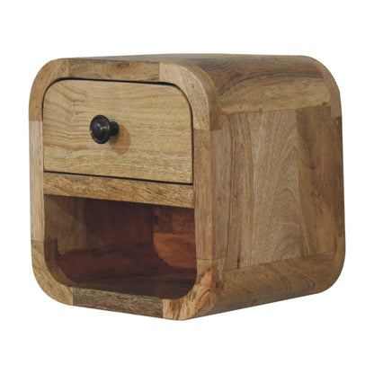 Mesa de Noche Curva Extra Mini Estilo Roble con Estante Abierto