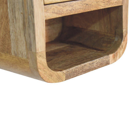 Mesa de Noche Curva Extra Mini Estilo Roble con Estante Abierto