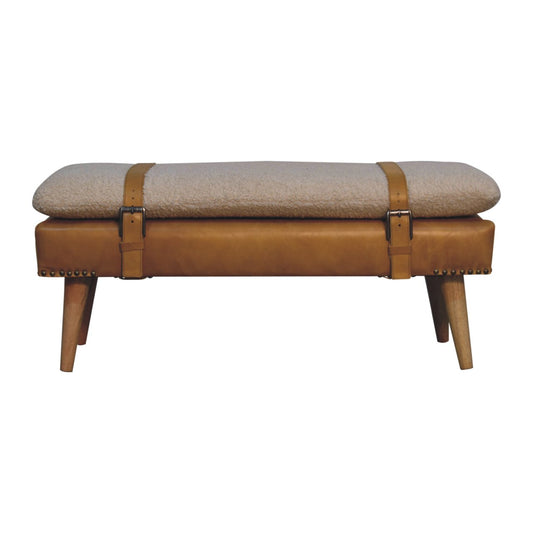 Bouclé Büffelleder Beige Leder-Sitzbank