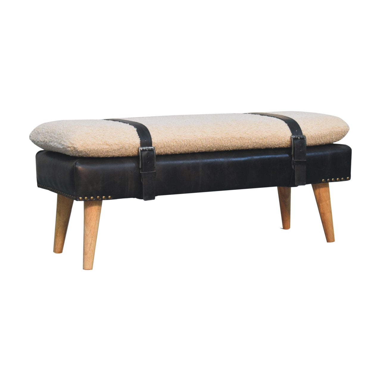 BouclÃ© Buffalo Hide Black Leather Bench