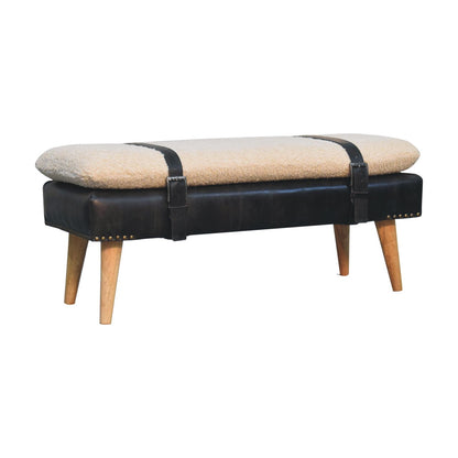 BouclÃ© Buffalo Hide Black Leather Bench