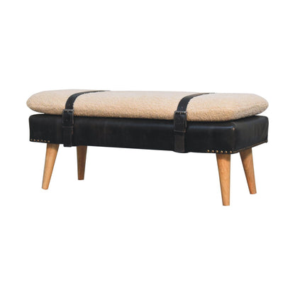 BouclÃ© Buffalo Hide Black Leather Bench