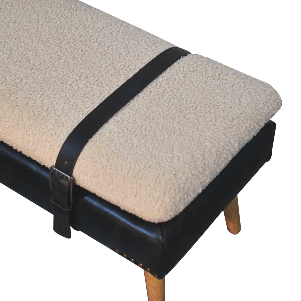 BouclÃ© Buffalo Hide Black Leather Bench