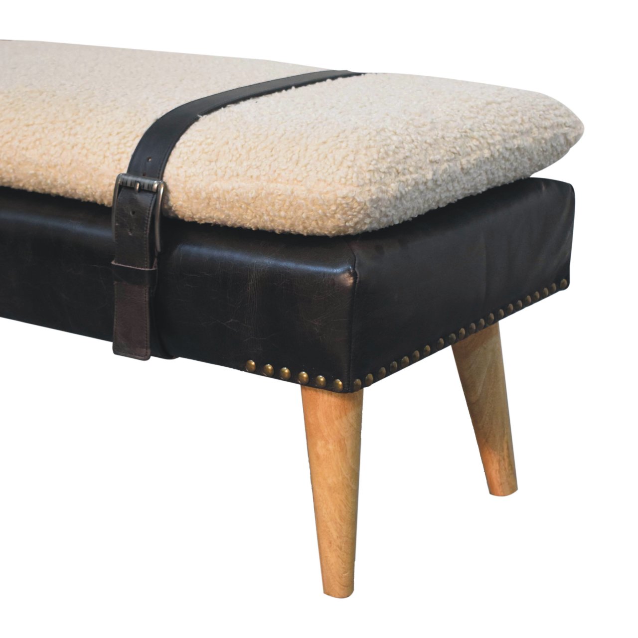 BouclÃ© Buffalo Hide Black Leather Bench
