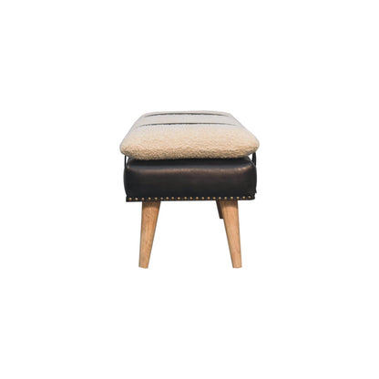 BouclÃ© Buffalo Hide Black Leather Bench