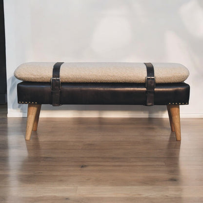 BouclÃ© Buffalo Hide Black Leather Bench