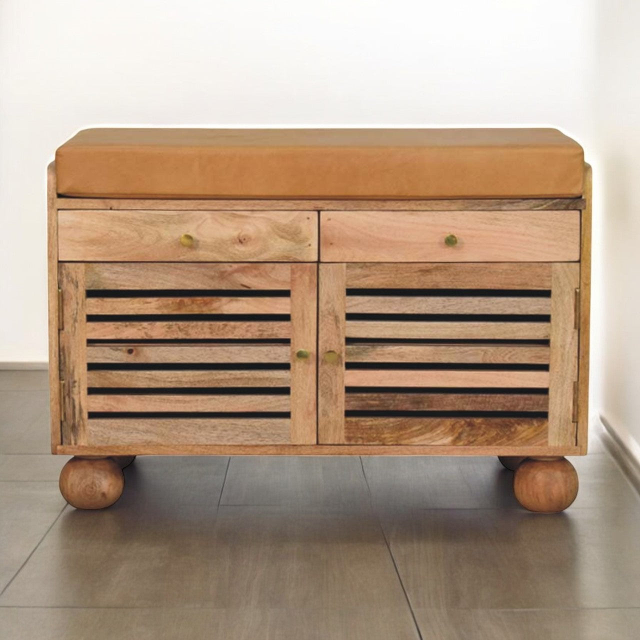 Shutter Oak-ish Shoe Rack with 2 drawers