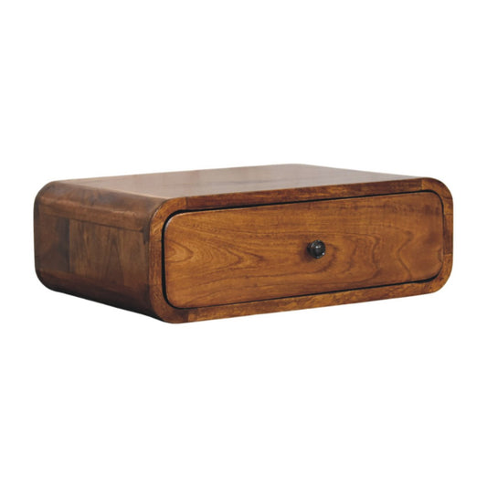 Avora Comodino a Muro con 1 Cassetto in Legno di Mango Finitura Castagno