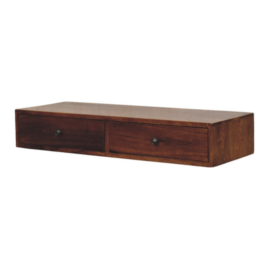 Consolle Lunar a 2 Cassetti in Legno di Mango Finitura Castagna Montata a Parete