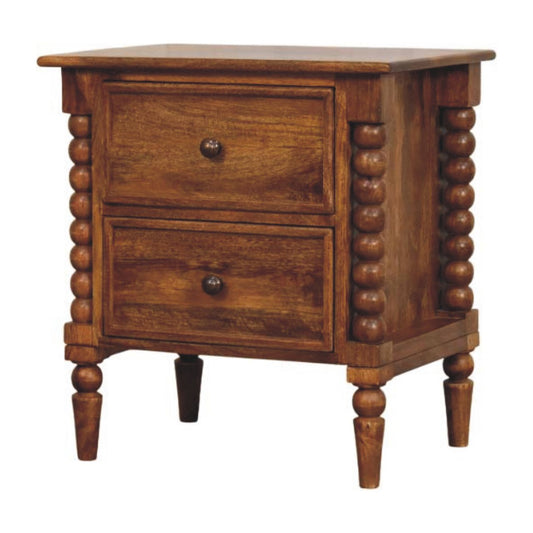 Comodino in Legno di Mango Amber Oak con Gambe a Fuso
