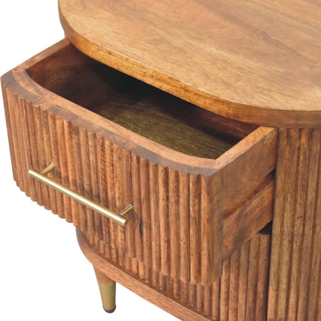 Comodino Rigato con Dettagli in Ottone