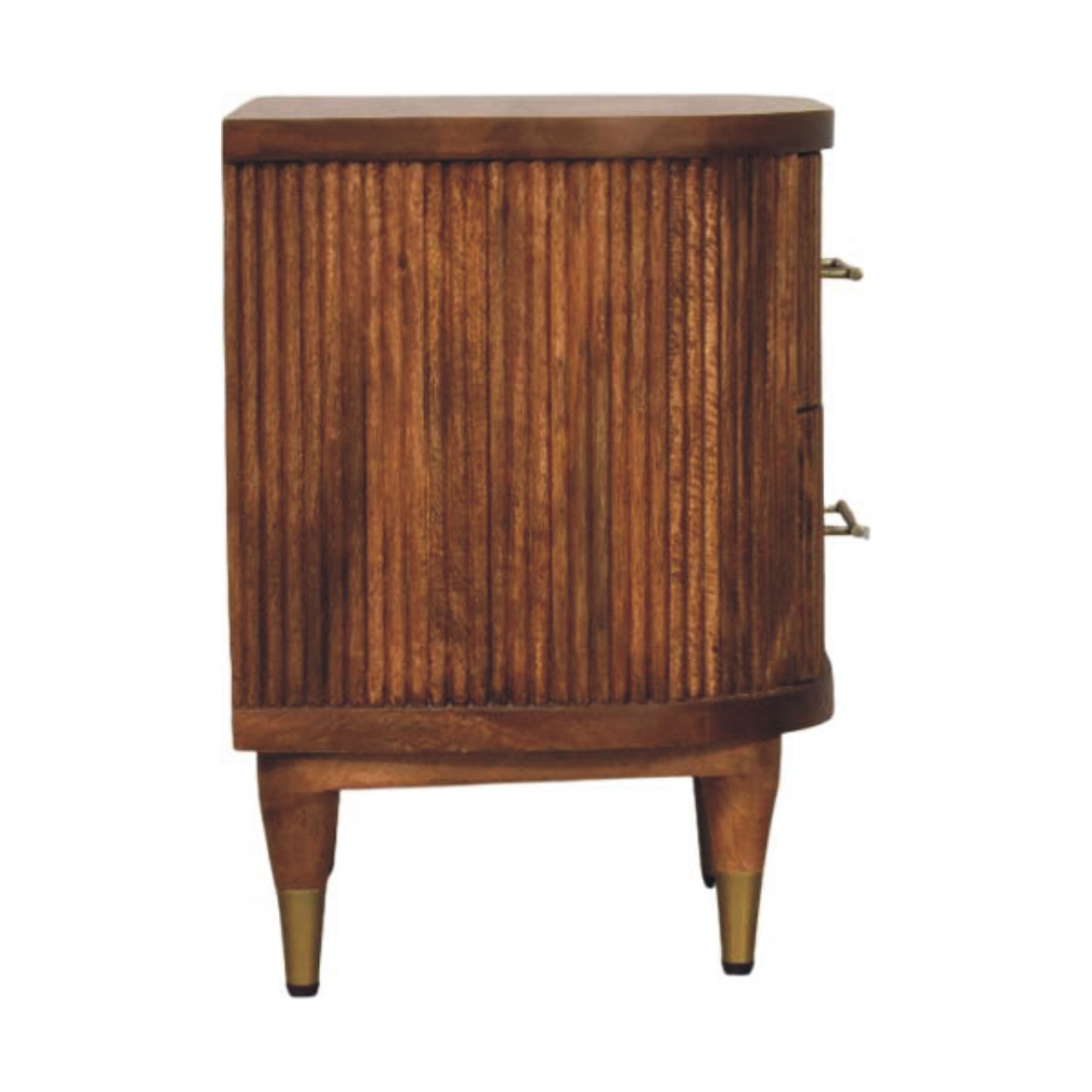 Comodino Rigato con Dettagli in Ottone