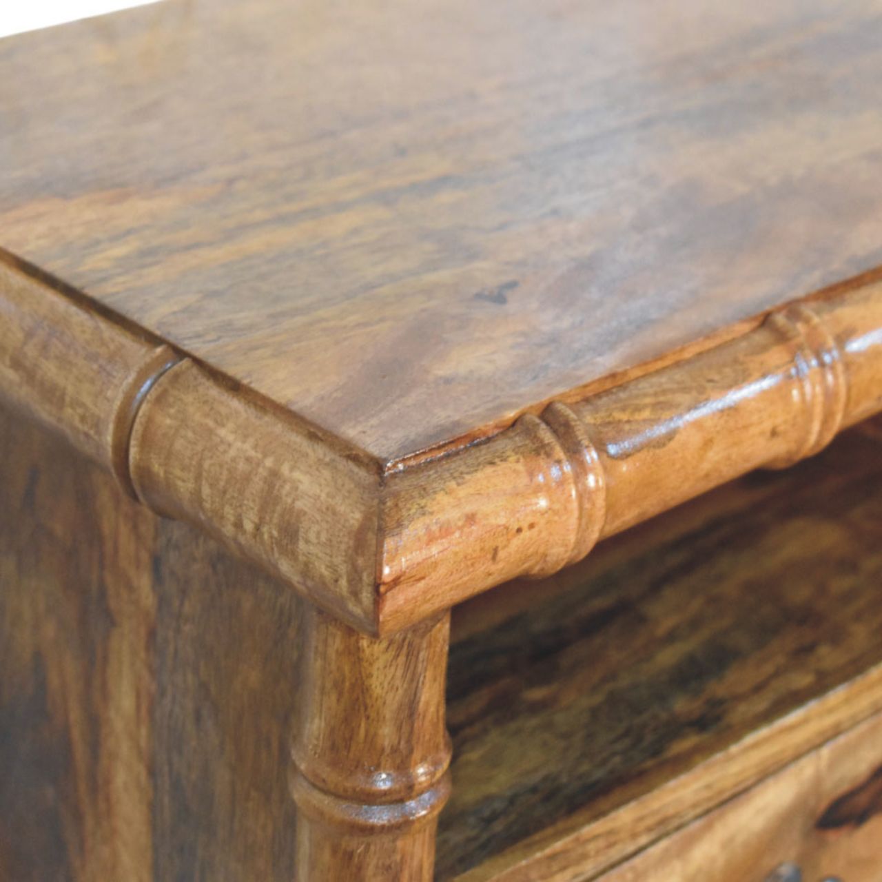 Table de Chevet Ouverte Bamboo en Finition Chêne Ambré