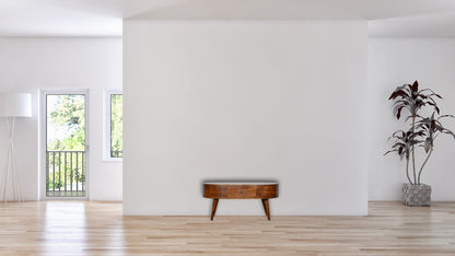 Mesa de Centro Redondeada en Acabado Castaño