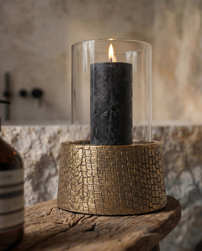 The Croco Candle Holder with Glass - Brass - L