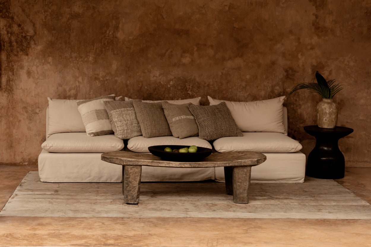 The Linen Damier Cushion Cover - Natural