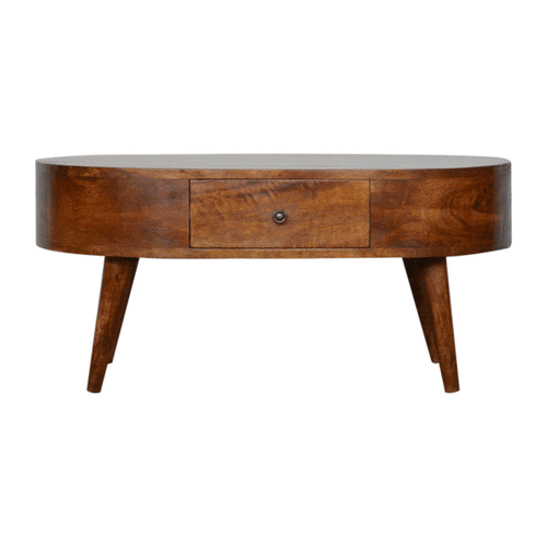 Mesa de Centro Redondeada en Acabado Castaño