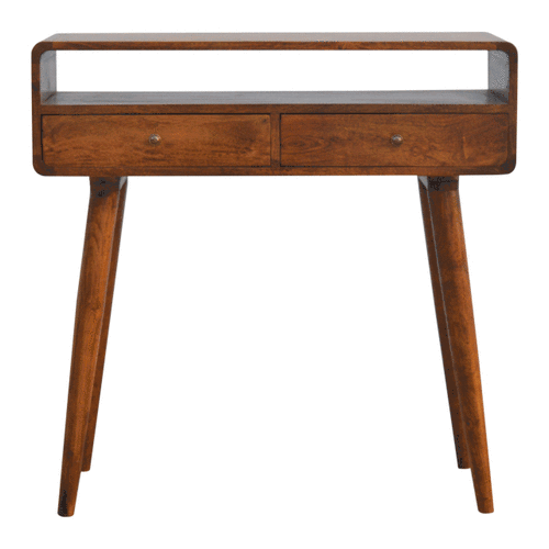 Mesa Consola Curva en Acabado Castaño