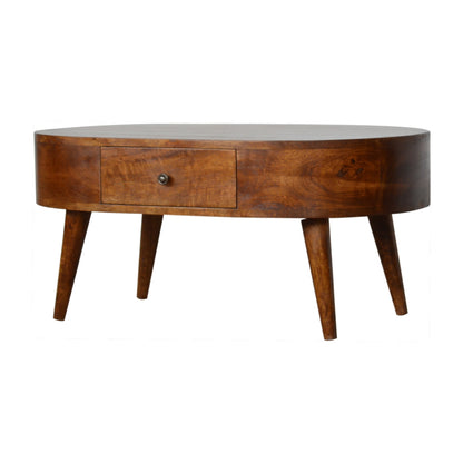 Mesa de Centro Redondeada en Acabado Castaño