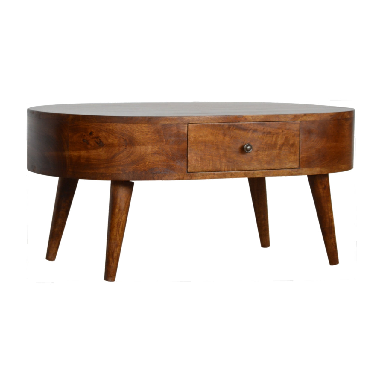 Mesa de Centro Redondeada en Acabado Castaño