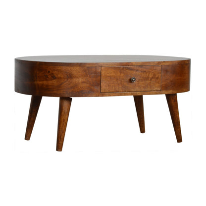 Mesa de Centro Redondeada en Acabado Castaño