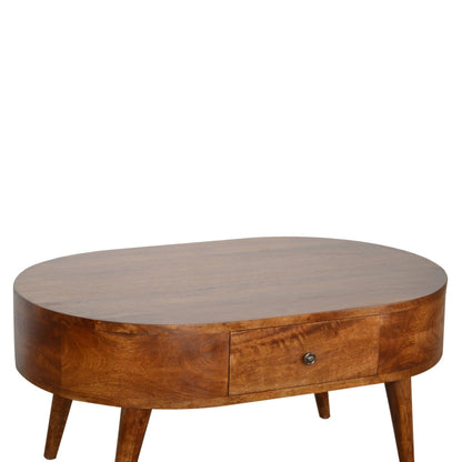Mesa de Centro Redondeada en Acabado Castaño
