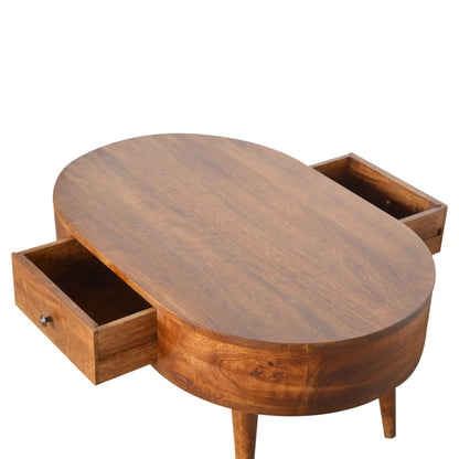 Mesa de Centro Redondeada en Acabado Castaño