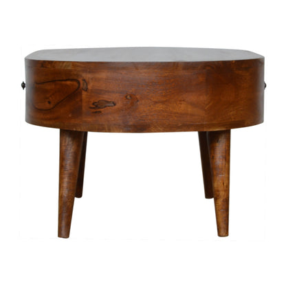 Mesa de Centro Redondeada en Acabado Castaño